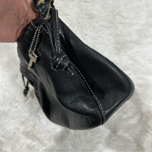 Fossil Pebbled Leather Purse Black Drawstring Hobo Bag Braided Strap - Picture 4 of 14